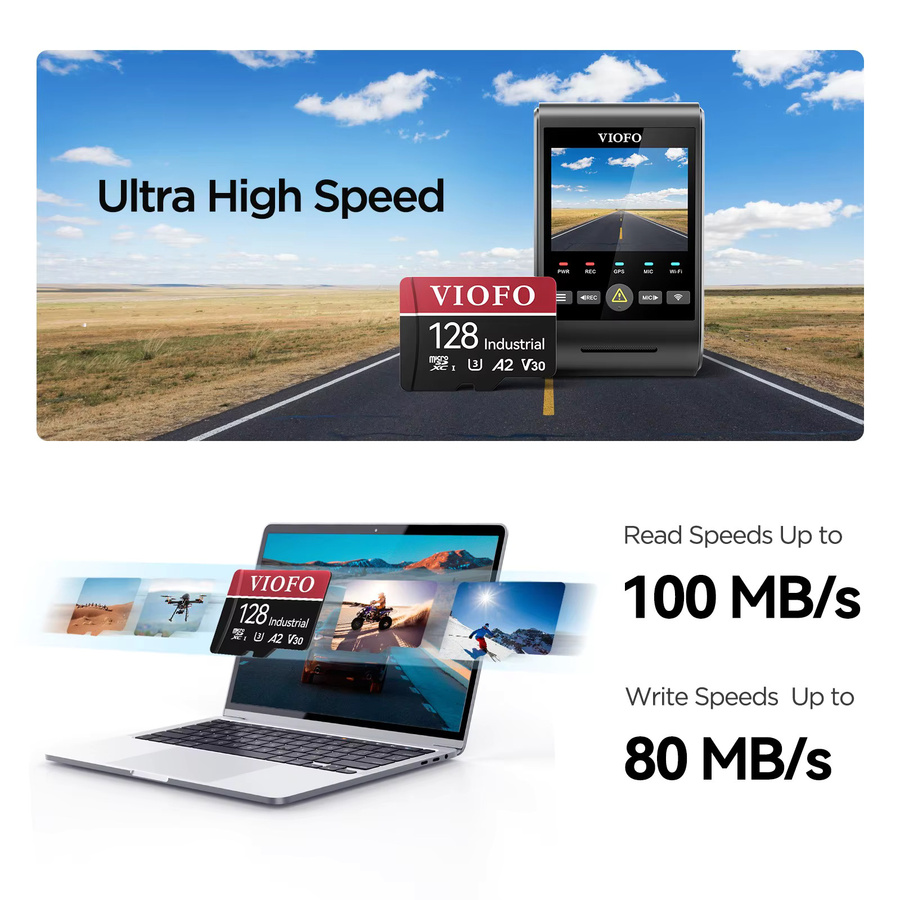 VIOFO Industrielle MicroSD-Speicherkarte U3 A2 V30 mit Adapter - Bild 1