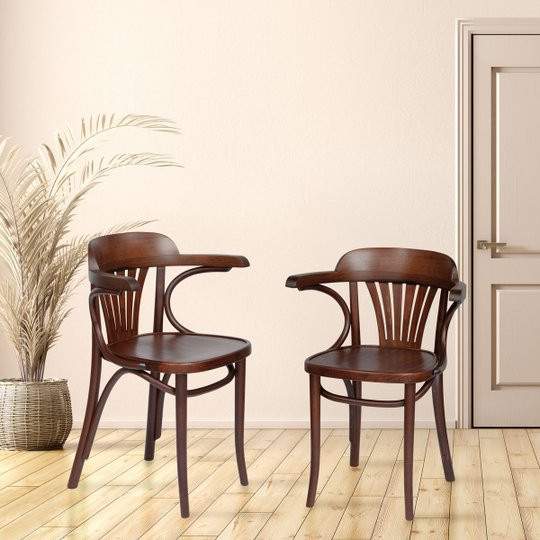 Thonet 2er-Set Bughölzer Stühle mit Armlehnen aus Buchenholz in Braun - Bild 1
