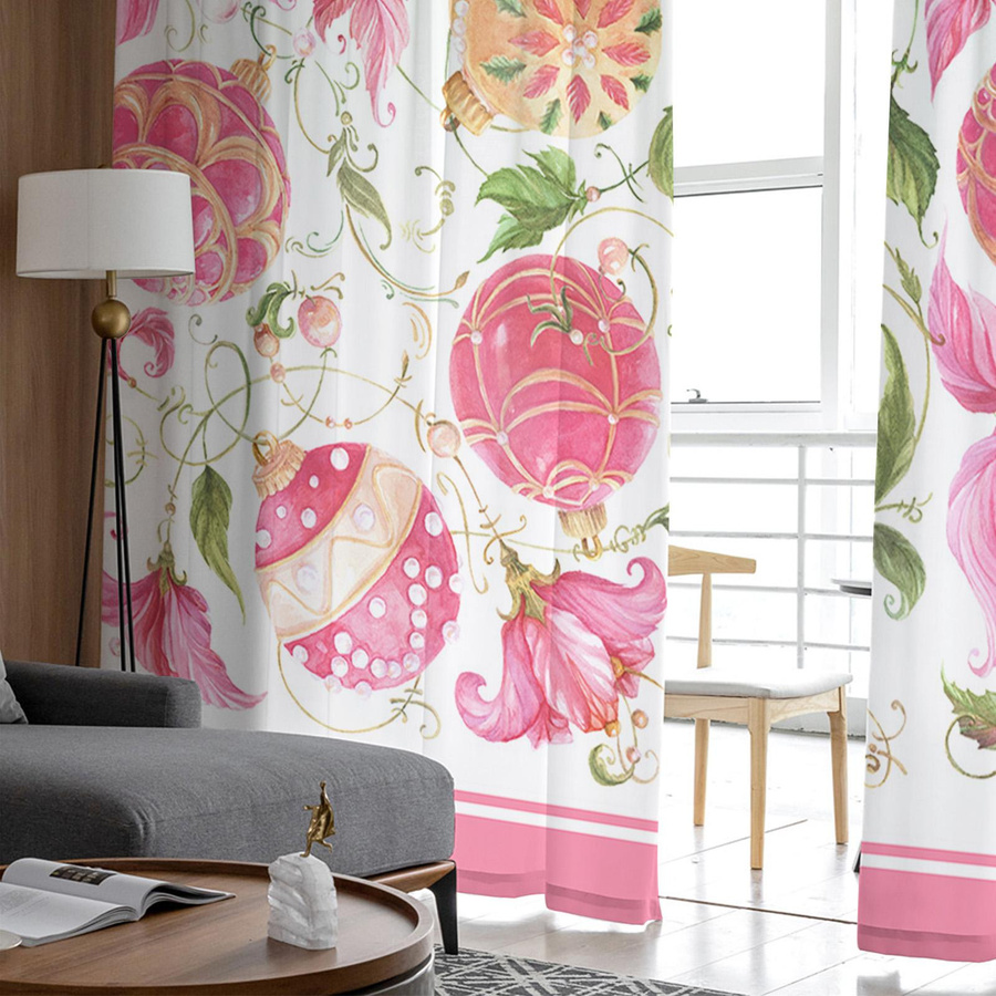 Transparenter Tüll-Fenstervorhang von Your Warm Home in Rosa mit floralem Aquarell-Design, B: 135 cm, H: 114 cm - Bild 3