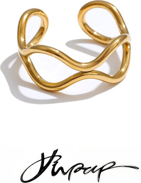 Yhpup Ring Edelstahl, Gold, Offen, Verstellbar, Unisex - Bild 1