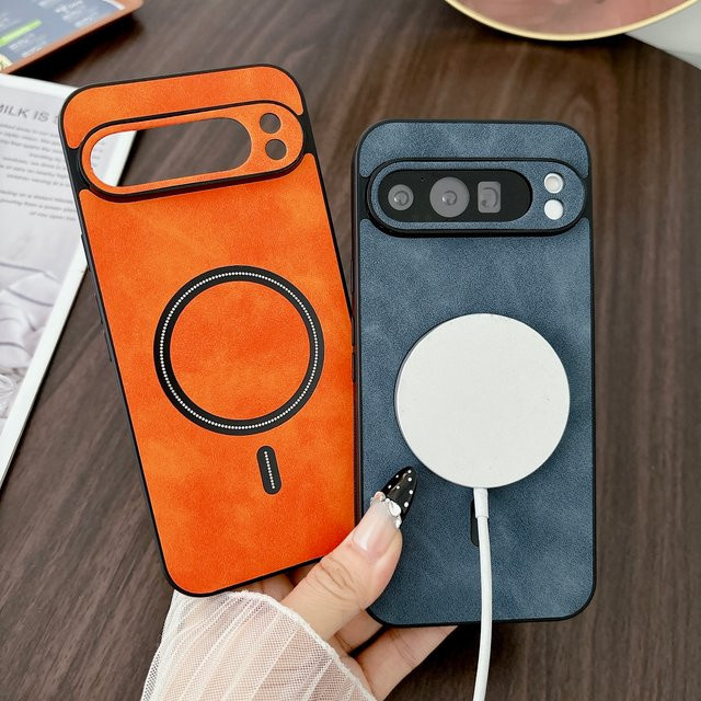 MagSafe Wildleder Schaffell Leder Hülle für Google Pixel 10 9 8 7 Pro XL 9A 8A 7A mit magnetischer kabelloser Ladung in Braun - Bild 1