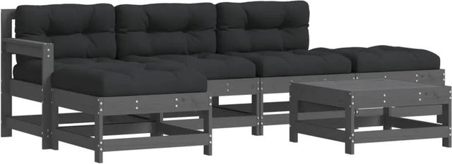 vidaXL 6-tlg Garten-Lounge-Set aus Massivholz in Grau mit Kissen und L-Form - Bild 1