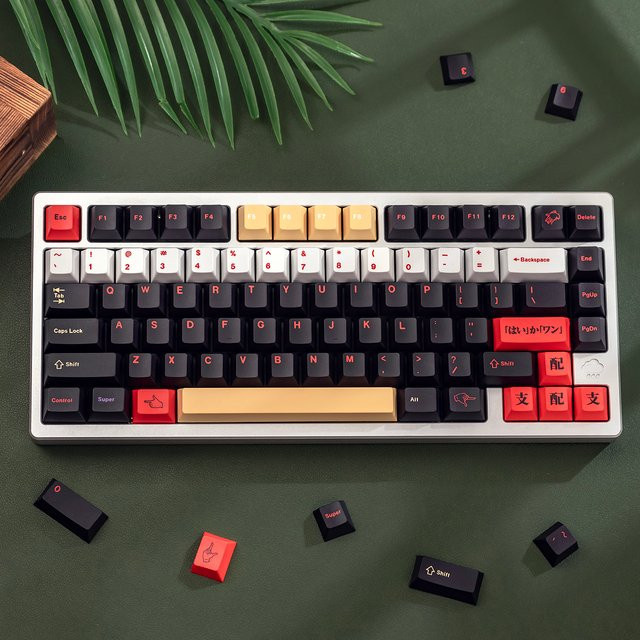 Venit Keys PBT-Tastenkappen-Set mit Kirschprofil und Farbsublimation für mechanische MX-Tastaturen, 129 Tasten, Schwarz-Rot - Bild 1