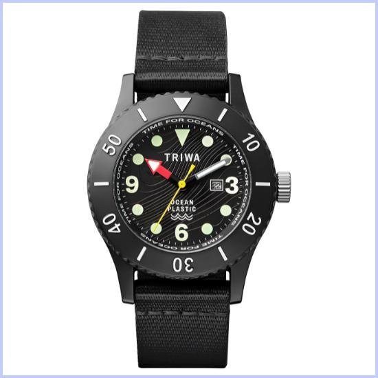TRIWA Submariner Analoguhr, Schwarz, Textil/NATO, 10 ATM, Unisex - Bild 1