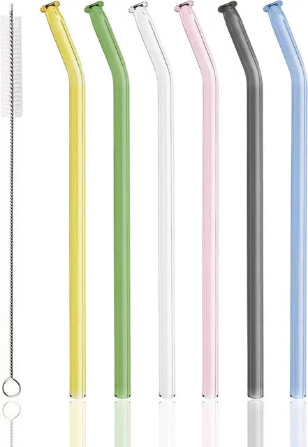 Uniturcky Trinkhalm-Set aus Borosilikatglas, 7-teilig, wiederverwendbar, transparent und multicolour, Höhe: 0,8 cm - Bild 1