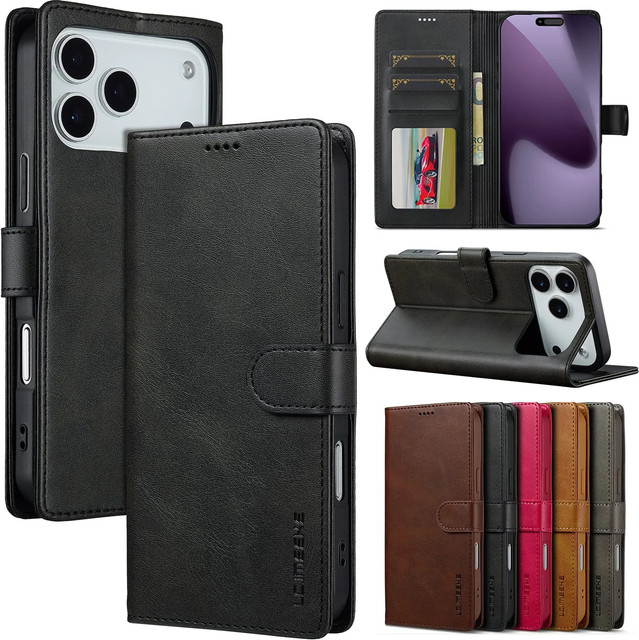 Aierkeba Leder-Handyhülle mit magnetischem Klappkartenhalter und Brieftaschen-Abdeckung für iPhone, Farbe: Braun - Bild 1