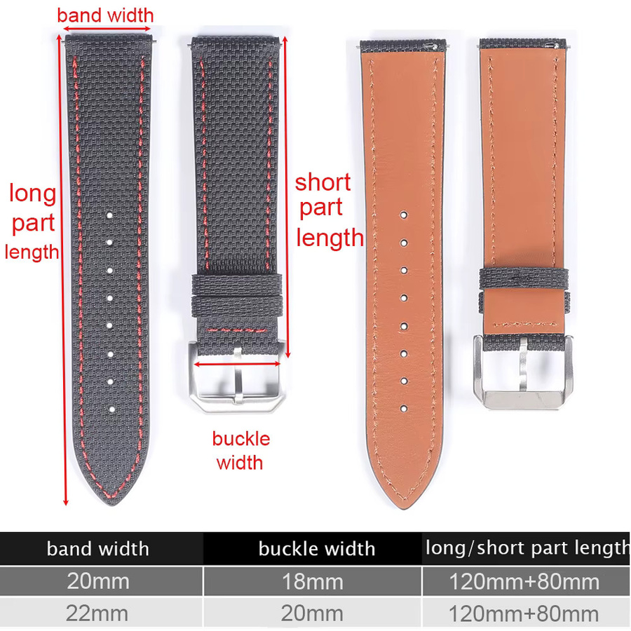 Uhrenarmband Leder, Segeltuchmuster, Schwarz, Edelstahl, Herren - Bild 2