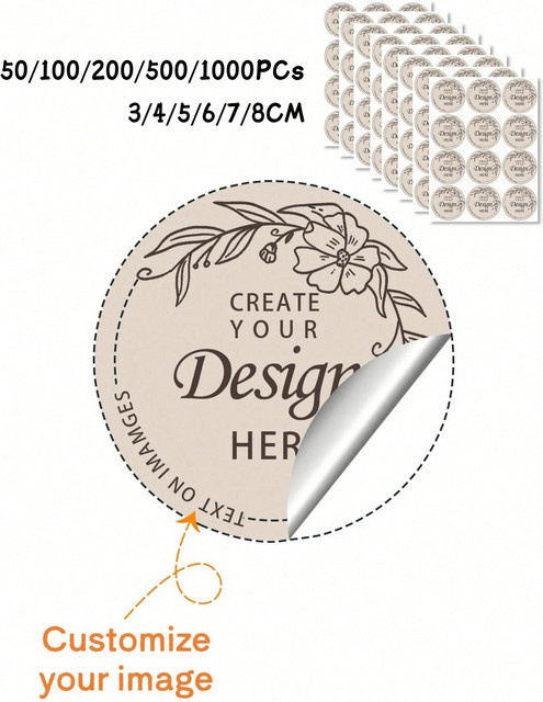 Personalisierte runde Namensaufkleber mit Logo Text oder Bild, wasserfest, Farbe: Weiß, Durchmesser: 3 bis 8 cm - Bild 1