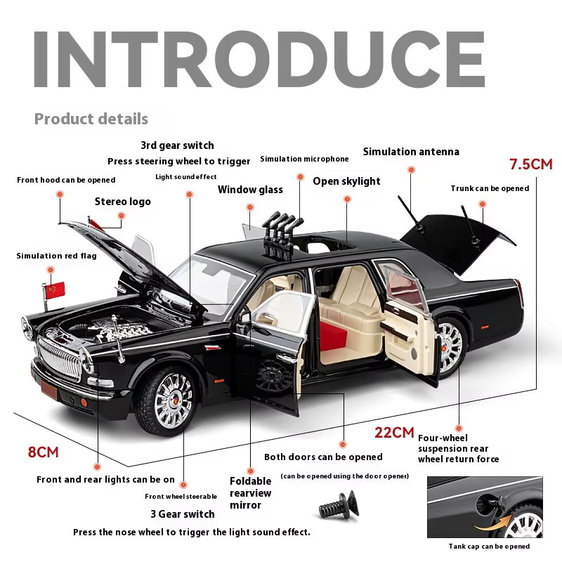 Maisto Hongqi L5 Legierung Limousine, 1:24, Modell, Metall, Schwarz - Bild 2