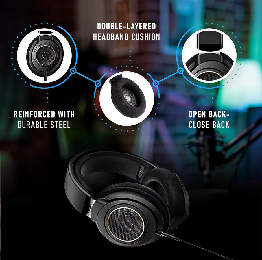 Philips SHP9600 HiFi-Stereo-Kopfhörer in Schwarz mit 3,5 mm und 6,3 mm Anschluss - Bild 4