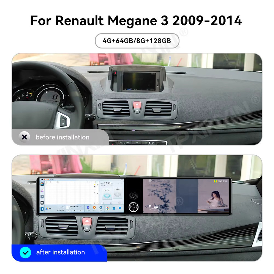 TPXINXIN 24,6 Zoll Android Auto und CarPlay Multimedia-Autoradio mit GPS-Navigation für Renault Megane 3 2009-2014 in Schwarz - Bild 3