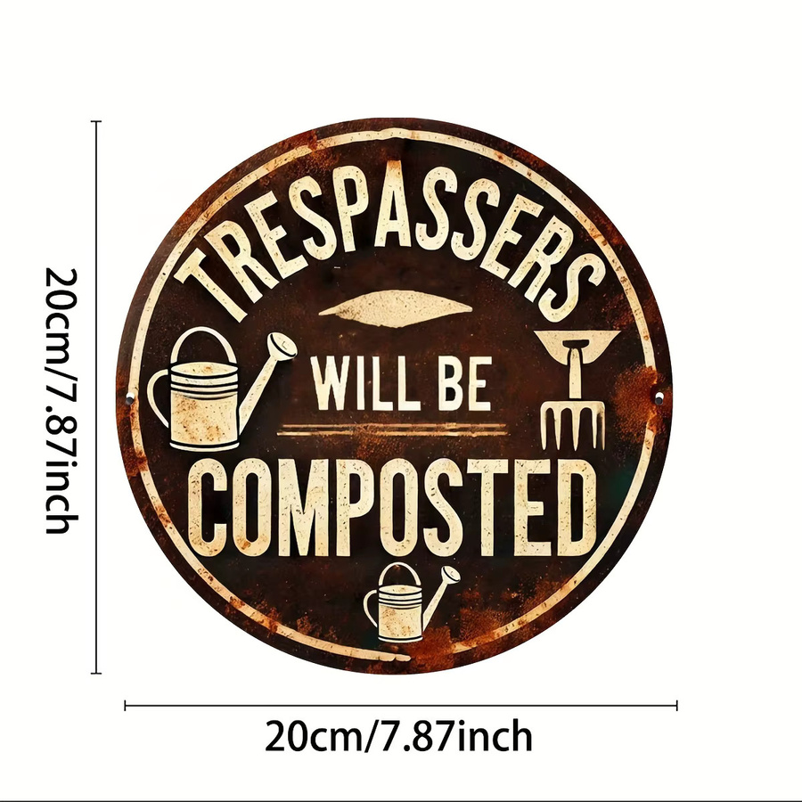 Vintage Aluminiumschild Potdemiel Trespassers Will Be Composed in Braun, Durchmesser: 20 cm - Bild 2