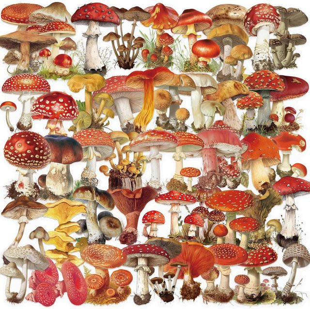 MRJIAANGSON Vintage Pilz-Graffiti Aufkleber, transparent, 50-teiliges Set - Bild 1