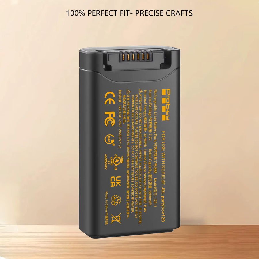 Probty Ersatzakku mit 6800mAh und USB-C Anschluss für JBL PartyBox Club 120 in Schwarz - Bild 2