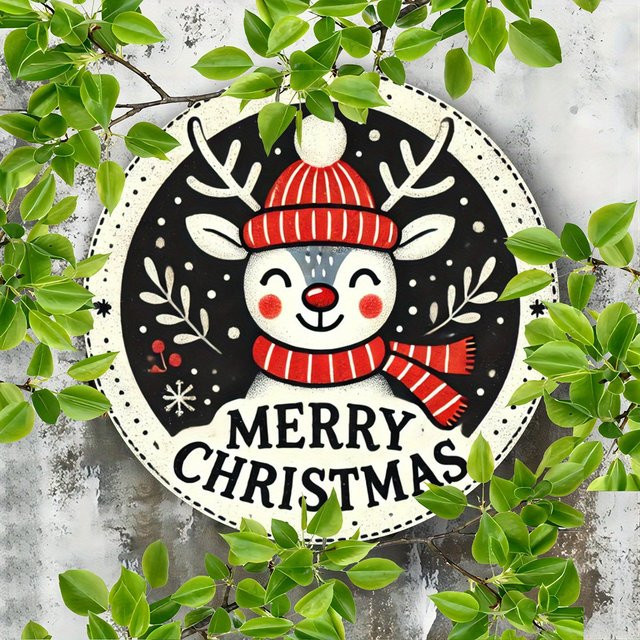 CIFBUY Rentier-Wandkunst aus Metall in Weiß, Weihnachtsdekoration mit Illustration, B/H: 20,3 x 20,3 cm - Bild 1