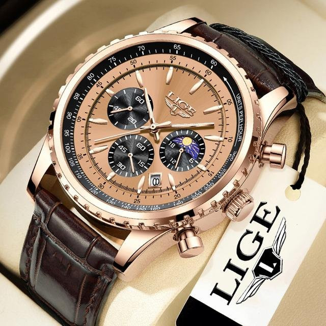 LIGE Armbanduhr, Quarz, Chronograph, Gold, Edelstahl, Herren - Bild 1