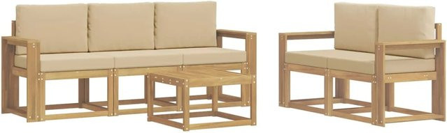 vidaXL Outdoor-Sofagarnitur 6-teilig aus Akazienholz in L-Form mit Polstern und Kissen in Beige, Braun oder Weiß - Bild 1