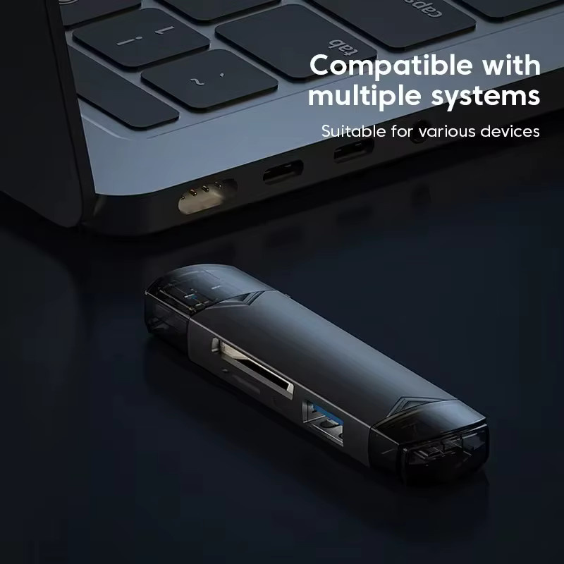 VAORLO 6-in-1 OTG Multifunktions-USB-3.0-Kartenleser in Weiß mit USB-C und USB-A für Smartphones, Laptops und Computer - Bild 3
