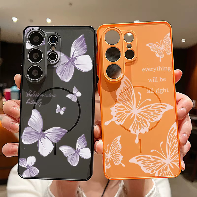 Magnetische Handyhülle mit Retro Schmetterling-Druck für Samsung Galaxy S26 S25 S24 S23 S15 A56 A55 A36 A37 A17 A16 A15 in Blau - Bild 2