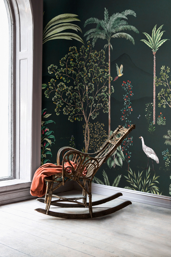 Isidore Leroy Panoramische Tapete Jardin des Oiseaux Nuit in Schwarz, Grün und Multicolour, Panel C - Bild 2