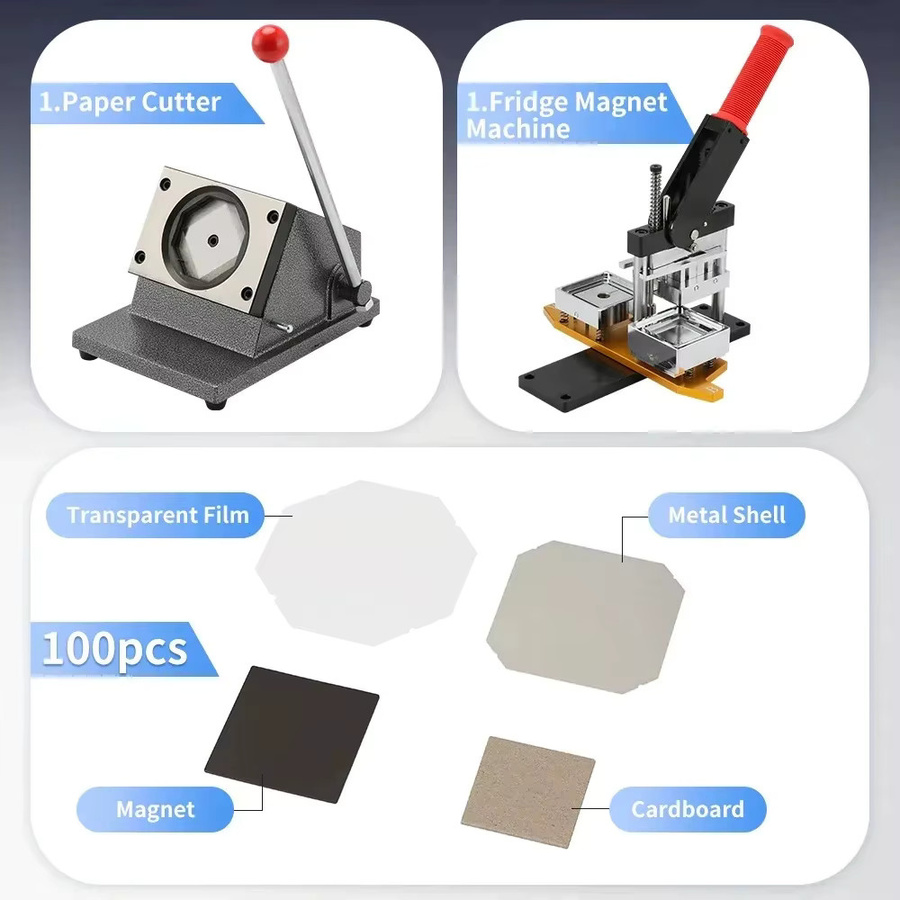Magnet-Herstellungsmaschine für quadratische Kühlschrankmagnete und Abzeichen mit Papierschneider, DIY-Kit für 5x5 cm Materialien aus Metall - Bild 5