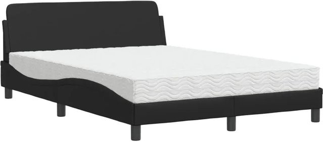 vidaXL Bett mit Matratze in Schwarz aus Kunstleder und Kiefernholz, B/T/H: 140 x 190 x 74,5 cm - Bild 1