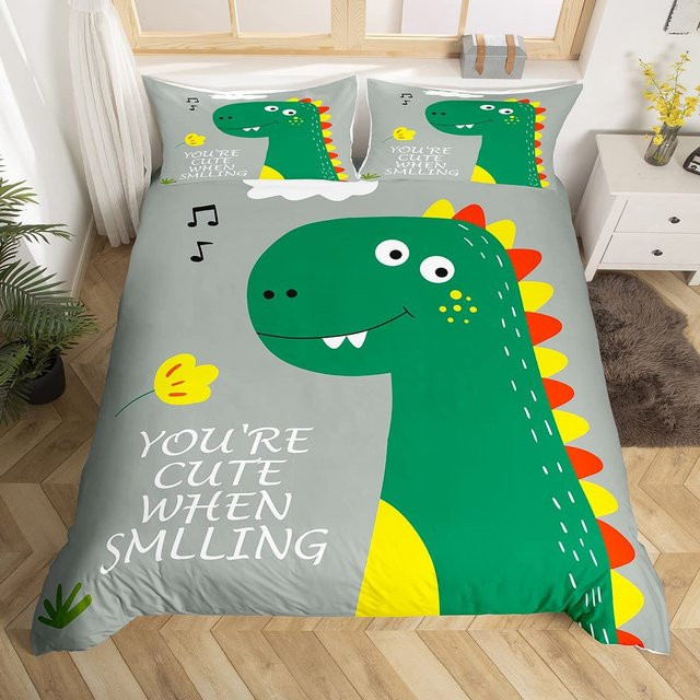 Dinosaurier Bettwäscheset für Kinder mit Cartoon Dschungeltieren, Grün, B/T: 210 x 210 cm - Bild 1