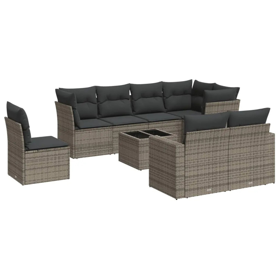 vidaXL 9-teilige Garten-Sofagarnitur aus Poly-Rattan mit Kissen in Grau - Bild 2