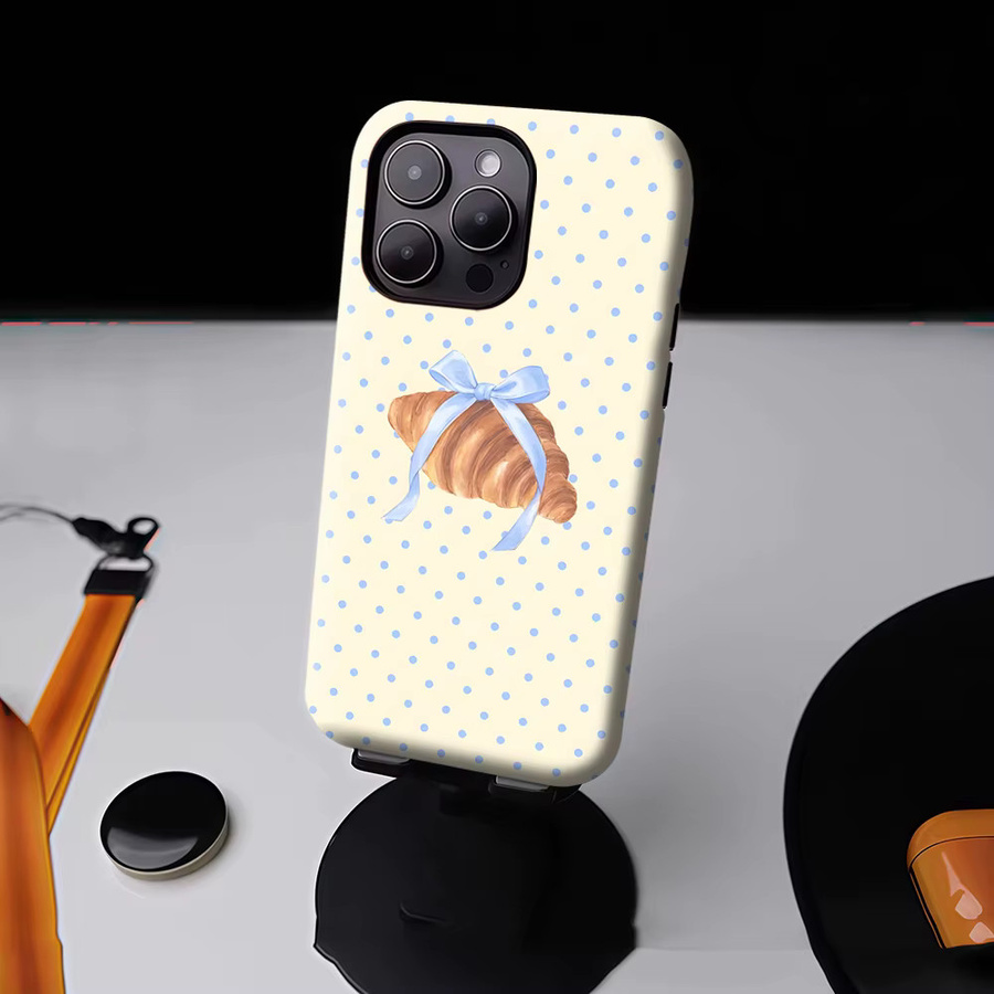 Potdemiel Magnetische Handyhülle mit Croissant und blauer Schleife für iPhone 17 16 15 14 13 Pro Max Plus, Mehrfarbig - Bild 3