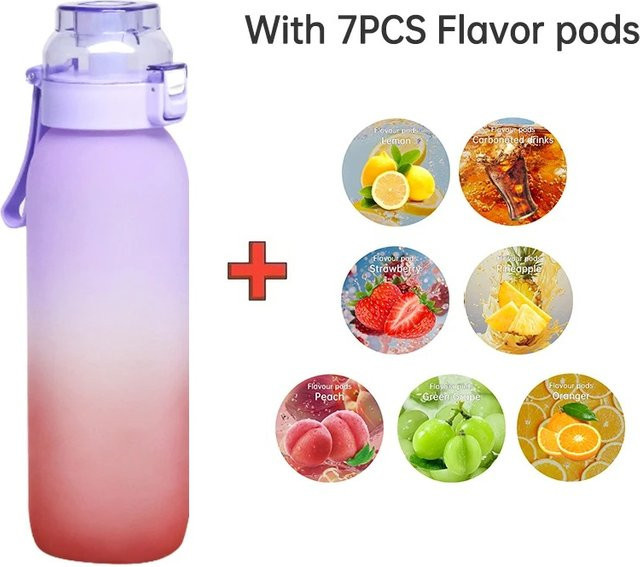 LUSQI Tritan-Trinkflasche mit 7 Geschmackspoten, 1 l, tragbare Wasserflasche für Reisen, Wandern und Outdoor-Sport - Bild 1
