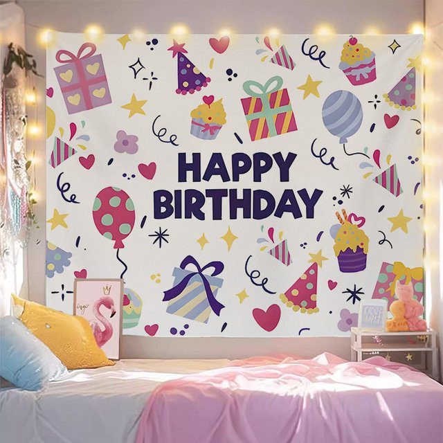 VIKAMA Geburtstag Wandteppich als Party-Hintergrund und Dekoration für dein Wohnzimmer, Multicolor - Bild 1