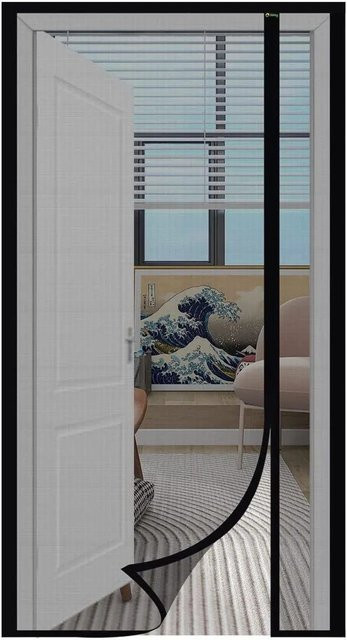 Sekey Magnet Fliegengitter Insektenschutz aus Fiberglas in Schwarz für Fenster Balkon und Terrassentür mit seitlicher Öffnung und Klebemontage B: 100 cm, H: 200 cm - Bild 1