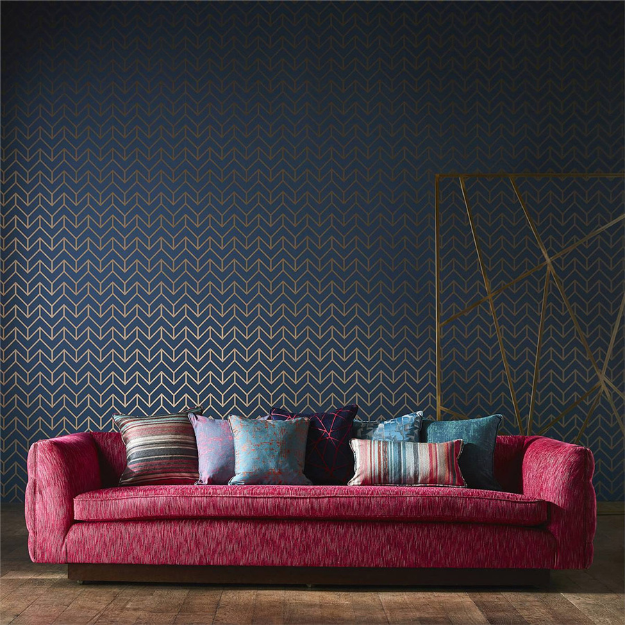 Harlequin Tapete Tesselation in Marine und Kupfer mit geometrischem Art Deco Design und abstraktem Muster aus Vlies - Bild 1