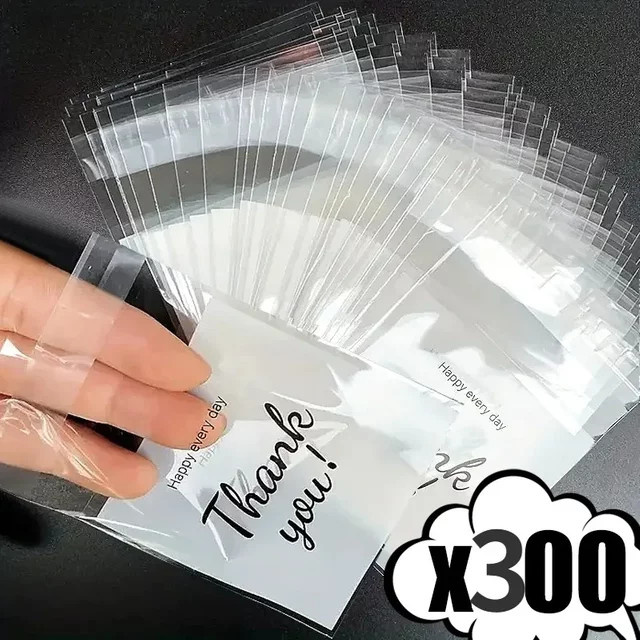 Selbstklebende Dankeschön-Süßigkeitsbeutel aus transparentem Kunststoff für Kekse, Snacks und Geschenke, 100 bis 300 Stück - Bild 1