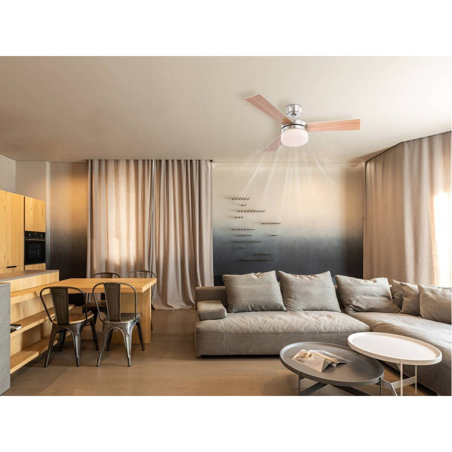 GLOBO Deckenventilator in Nickel mit Opalglas und Fernbedienung, H: 30,5 cm, Durchmesser: 105 cm - Bild 1