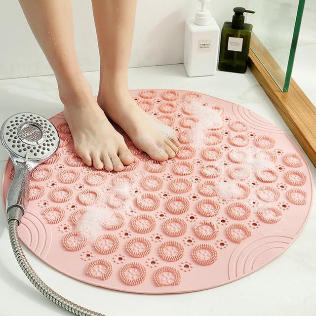 Runde rutschfeste Badematte von LChome aus PVC in Rosa, Durchmesser: 55 cm - Bild 1