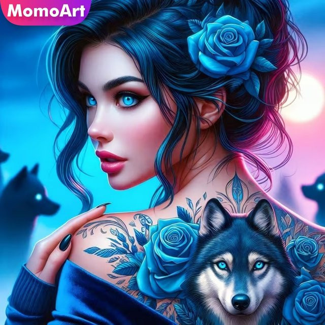Momoart 5D DIY Diamant-Mosaik Frauenporträt mit Blumenbild als Strass-Stickerei in Multicolour - Bild 1