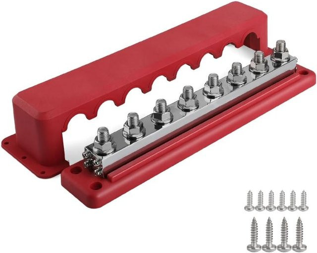 Tianqifu 8-polige 600A Sammelschiene aus Messing für Batterieanschlüsse und Stromverteilung, Rot - Bild 1