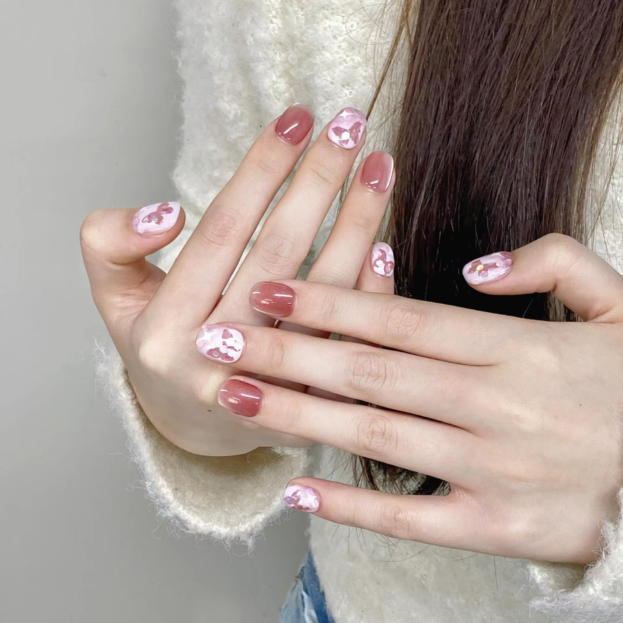 YADORNOS Kunstnägel, rosa, mit Schleife und Diamant-Dekor, glänzend - Bild 2