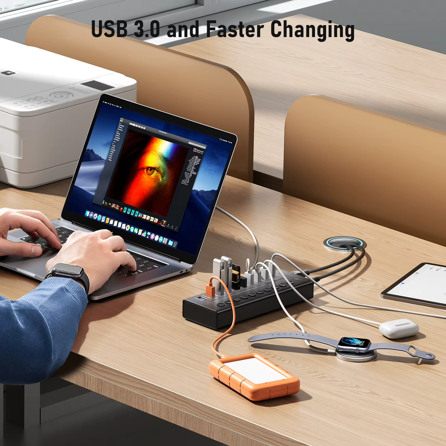 LEMORELE USB C Hub 10-Port Multi USB 3.0 Splitter Dockingstation in Schwarz - Bild 3