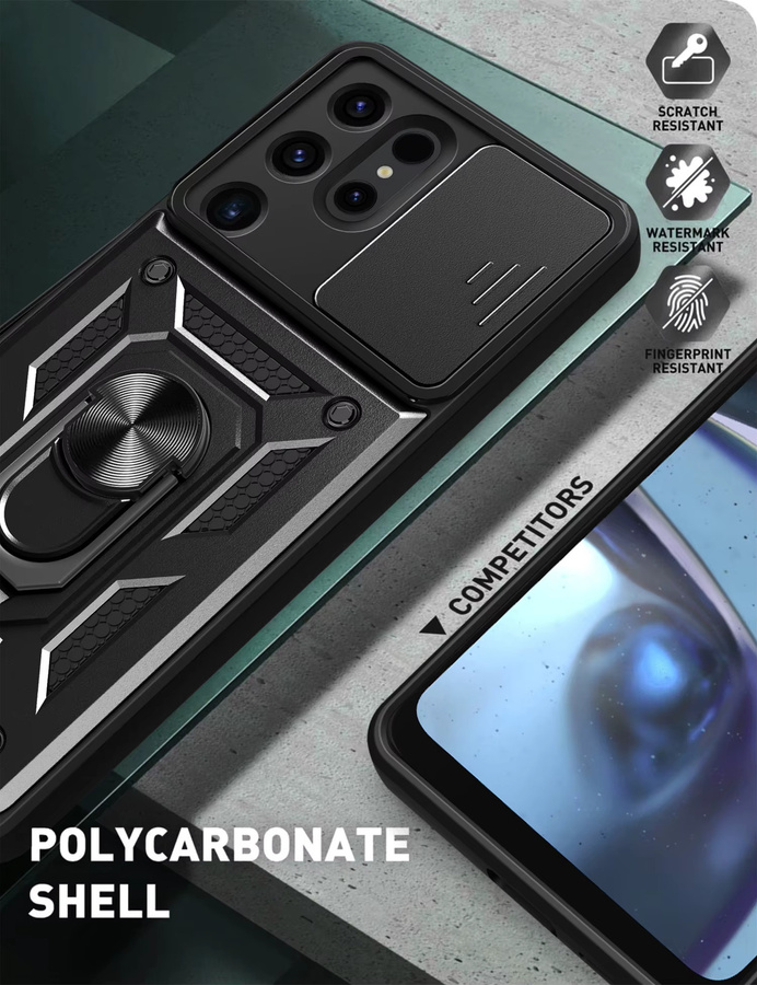 Stoßfeste Rüstungshülle für Samsung Galaxy S24 Ultra mit magnetischer Halterung, Ringhalter und Kameraschutz in Schwarz oder Blau - Bild 3