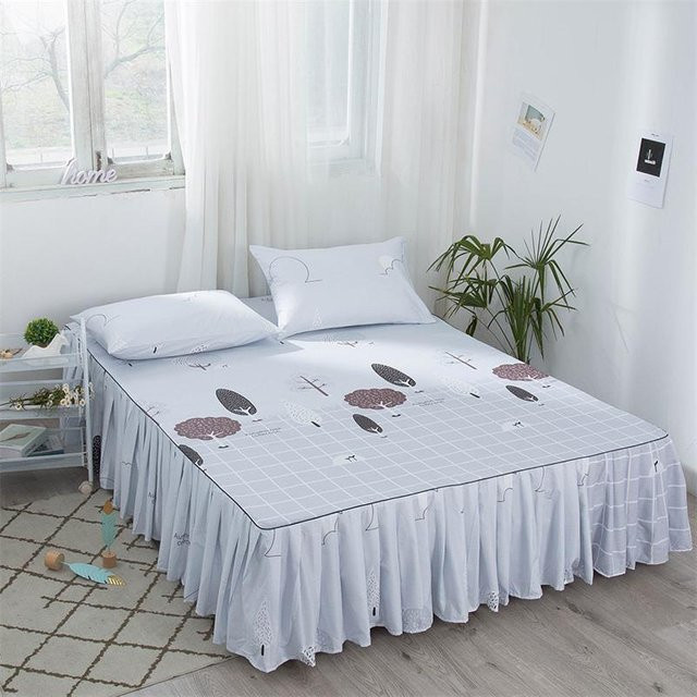 HKNA Plissierte Tagesdecke mit Bettrock in Weiß, B/T/H: 99 x 190 x 38 cm - Bild 1