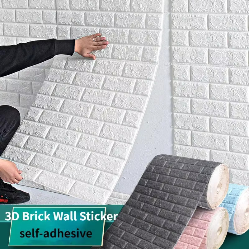 ctzsoop Selbstklebende 3D Schaumtapete in Ziegelmuster, Farbe: Silber, Material: PVC, Breite: 70 cm, Höhe: 100 cm - Bild 1