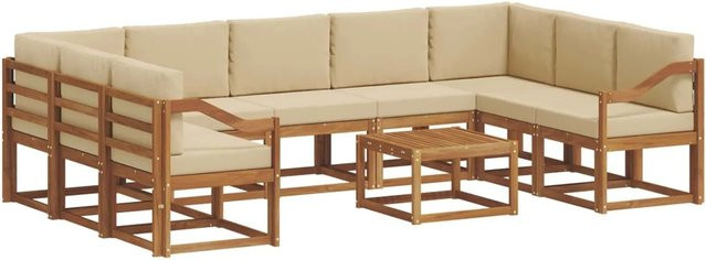 vidaXL 10-tlg. Outdoor-Sofagarnitur aus Akazienholz mit Kissen in Natur und Beige - Bild 1