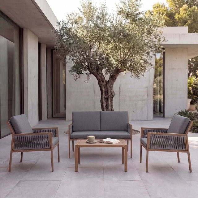 Garten-Garnitur MCW-Q12 Lounge-Set aus Polyrattan und Olefin in Dunkelgrau inklusive Sitz- und Rückenpolstern - Bild 1