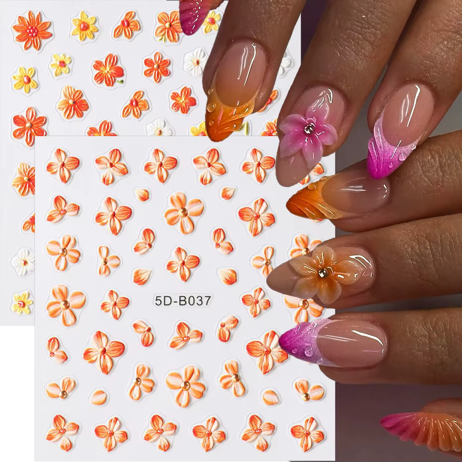 Full Beauty Nagelaufkleber, Orange, Blumen, Glänzend, 2 Stück - Bild 4