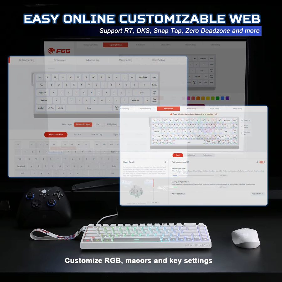 YUNZII X MADLIONS MAD68 HE Weiße Magnetische Gaming-Tastatur mit Hall-Effekt, 65% Kabelgebunden, 8K Polling Rate und einstellbarer Auslösezeit - Bild 6