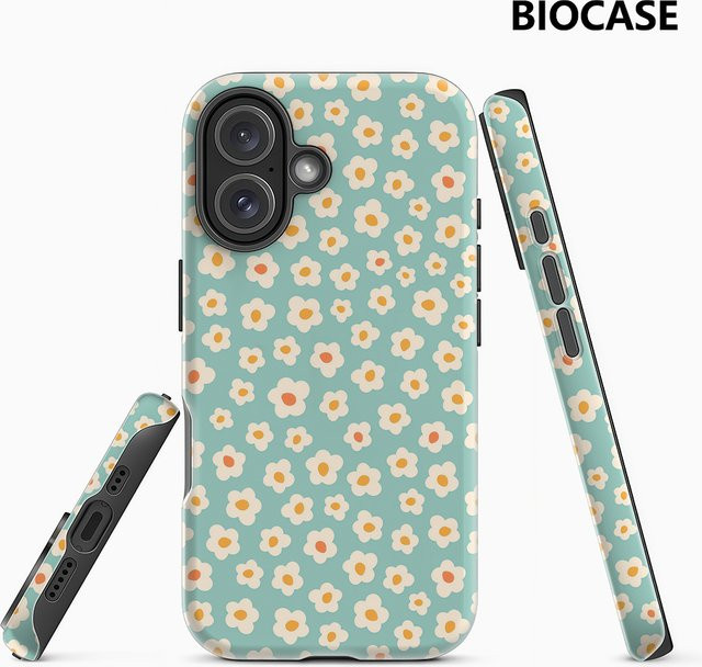 Ditsy Yellow Flowers on Teal Handyhülle für iPhone 17 16 15 14 13 12 Pro Max Plus mit doppelschichtiger Rückseite in Petrol und Gelb - Bild 1