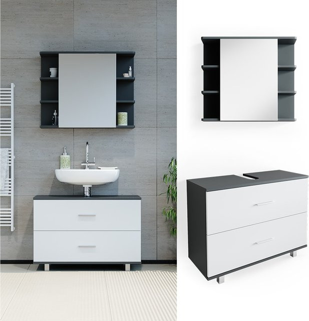Vicco Badmöbel-Set Ilias in Weiß und Anthrazit bestehend aus Unterschrank mit Breite: 80 cm - Bild 1