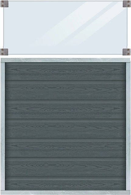 Plus Sichtschutzzaun Artura aus WPC und Glas in Schiefergrau, Höhe: 90 cm, Breite: 135 cm - Bild 1